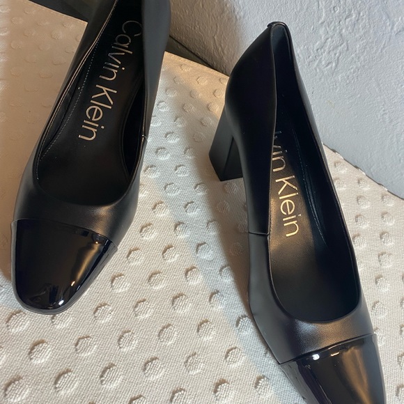 Calvin Klein Almond Toe Pump with Silver and Patent Leather Detail - Picture 9 of 16